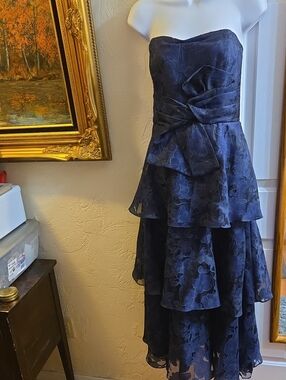Shoshanna Joya Strapless Navy Blue Floral Tiered Dress